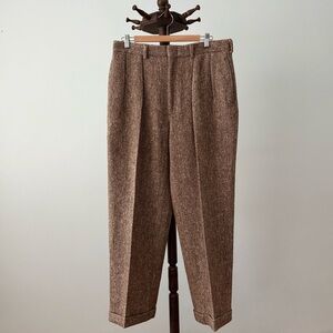 Polo Ralph Lauren Brown Tweed Wool Pleated Trousers Vintage Classic Fit 33x30